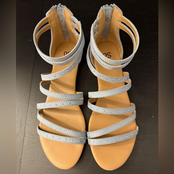 So Sonoma Light Blue Strappy Studded Gladiator Suede Sandals Women’s Size 8 - Picture 2 of 7